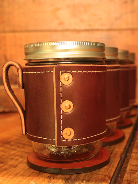 Holdster Rivet and leather coaster set of four