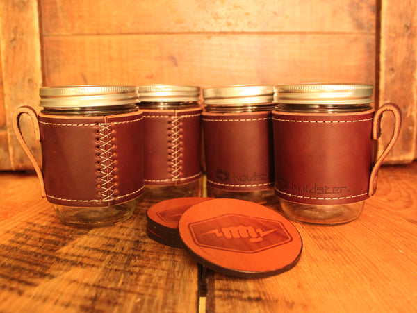 Holdster Cross Stitch and leather coaster set of four